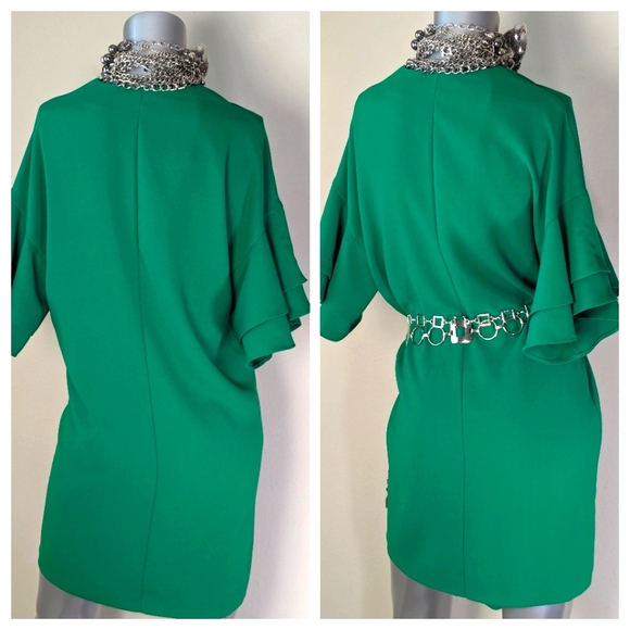 ZARA Woman Flutter Sleeves Relaxed Babydoll V-Cut Neckline Shift Dress - Picture 13 of 14